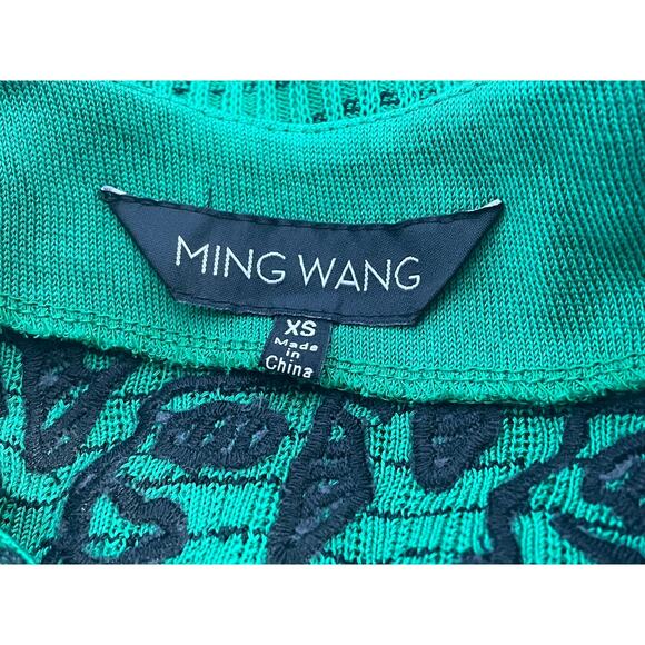 Ming Wang Cardigan Sweater XS Green Floral Embroidered Ruffled Sleeve Preppy NWT - Picture 5 of 6